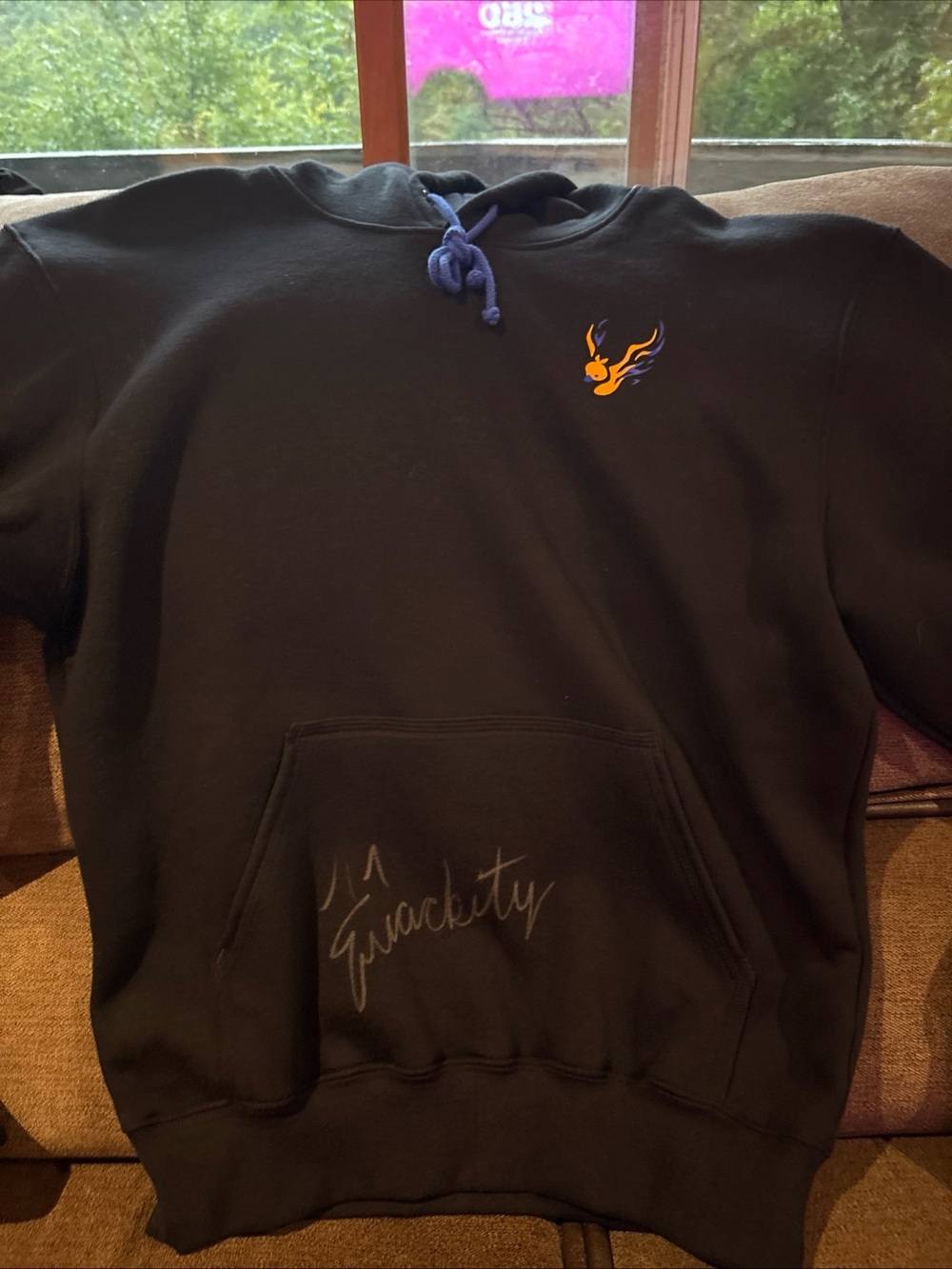 Quackity Signed Black Flame Duck Hoodie Med New